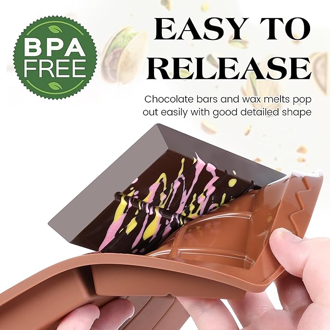 2 Pcs Dubai Chocolate Bar Mold Deep Silicone 0.85 Inch Large Stuffed Chocolate Molds Nonstick Break Apart Square Shape Thick Candy Bar Molds