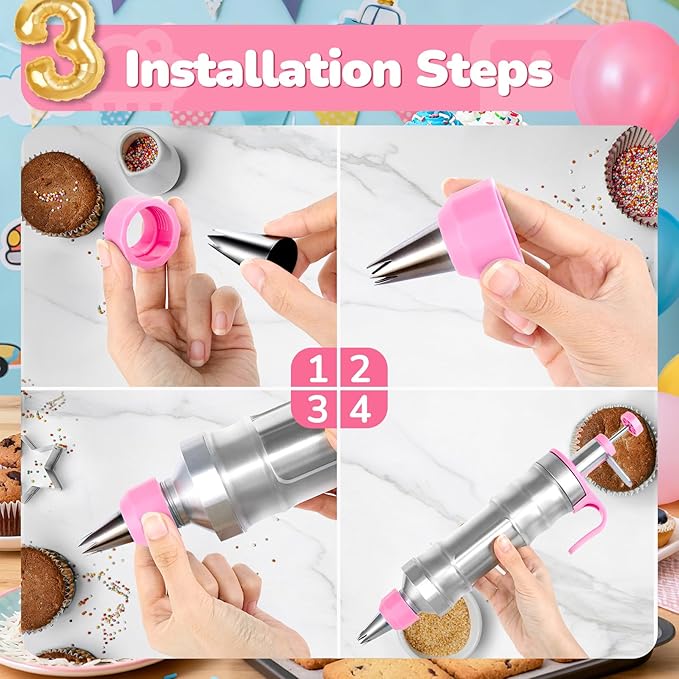 Cake Decorating Tools Supplies Kit: 164pcs Baking Accessories - Piping Bags and Icing Tips Set - Puffs Cupcake Frosting Piping Bakery Set for Adults Beginners or Professional, Pink