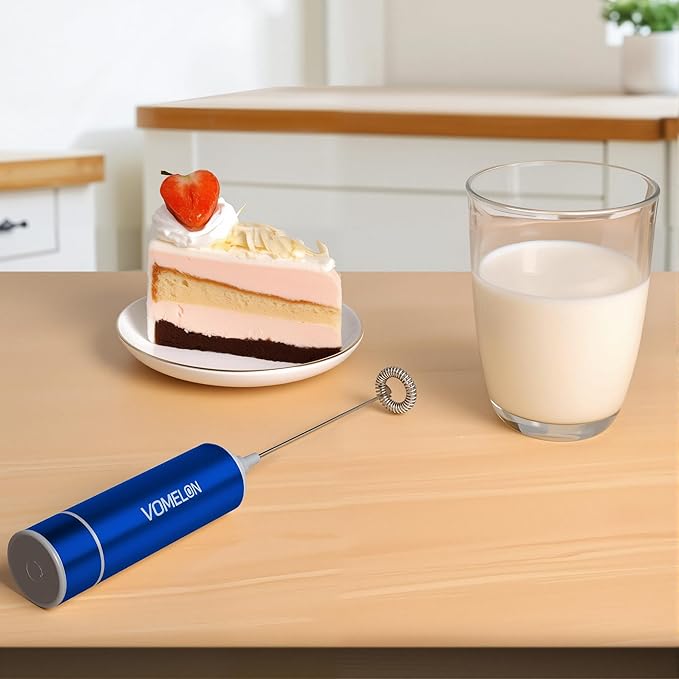 Milk Frother Handheld, Battery Operated Coffee Foamer Drink Mixer with 2 Stainless Steel Electric Whisks for Coffee, Latte, Cappuccino, Hot Chocolate, Protein，Egg Batteries Included,Blue