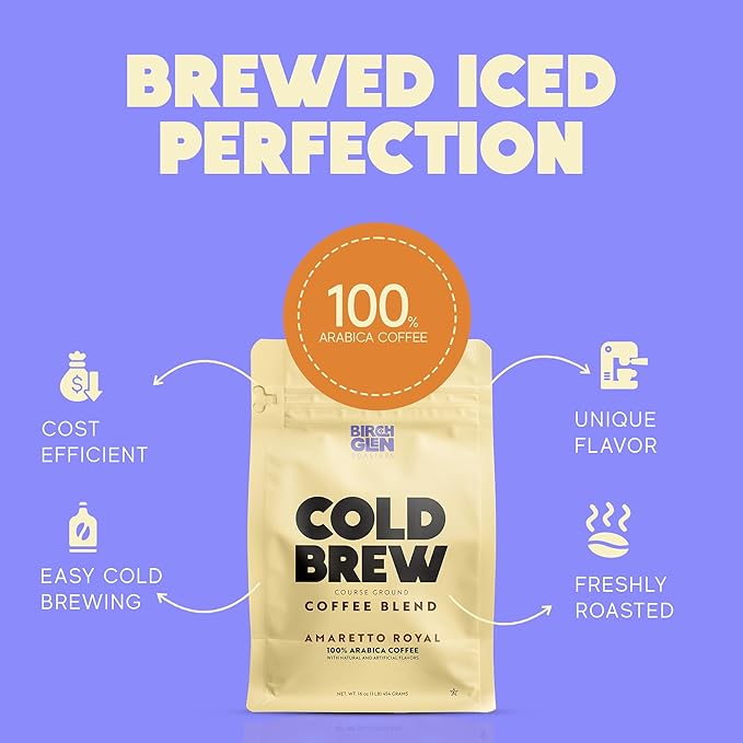 Birch Glen Roasters Cold Brew Coffee | Flavored Coarse Ground Coffee | Medium Roast | Artisanal Roasting | 100% Arabica |1 LB Bag | Irish Cream