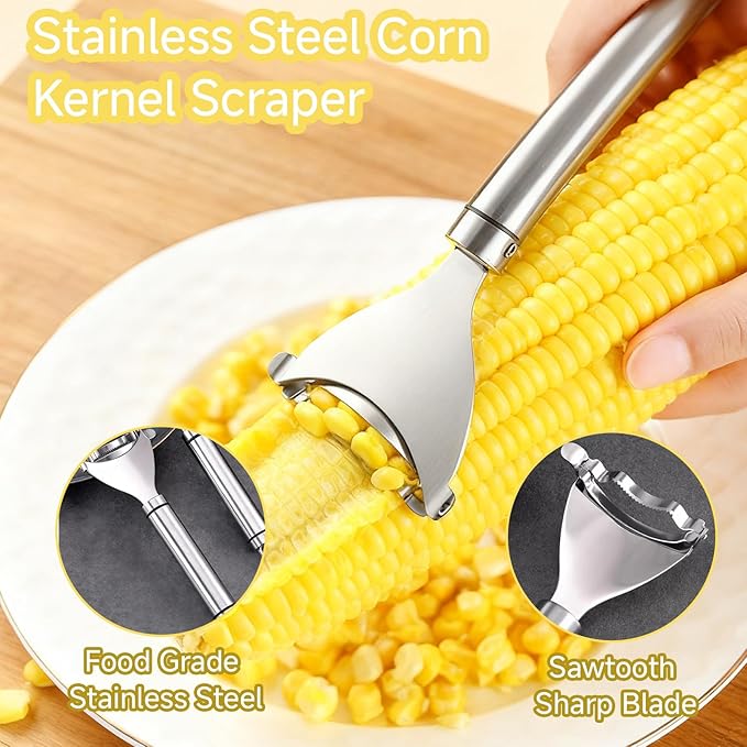 3 Pcs Corn Tool Set – Upgraded Corn Peeler for Corn on the Cob,Corn Holder, Corn Cob Stripper Tool,Multi-Use Corn Cob Stripper Tool for Home Kitchen, Outdoor Barbecues & Camping