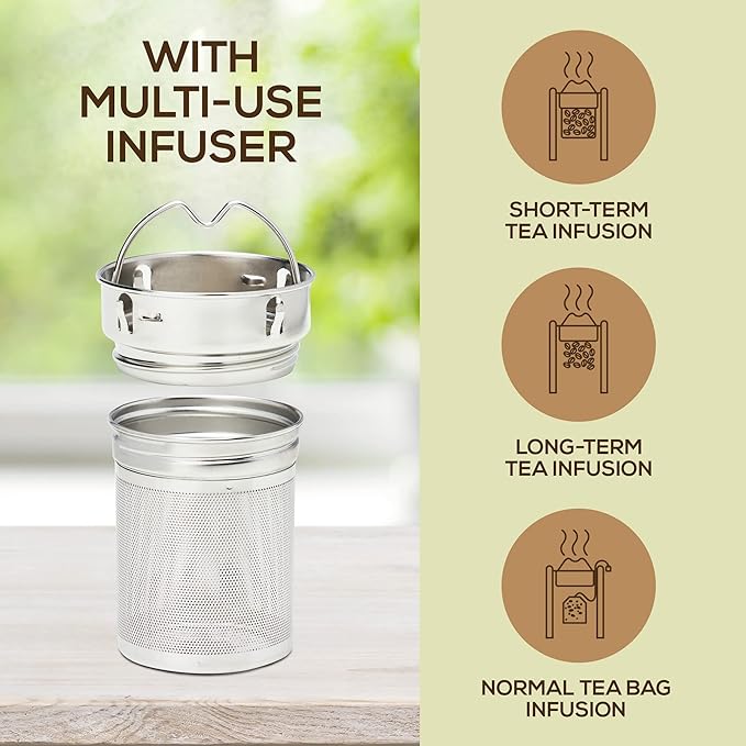 LeafLife Premium Bamboo Tea Bottle for Loose Tea - Tea Infuser Bottle - Tea Gifts - Insulated Water Bottle/Coffee Tumbler/Tea - Tea Gift Set, Tea Accessories - Tea Tumbler 12oz