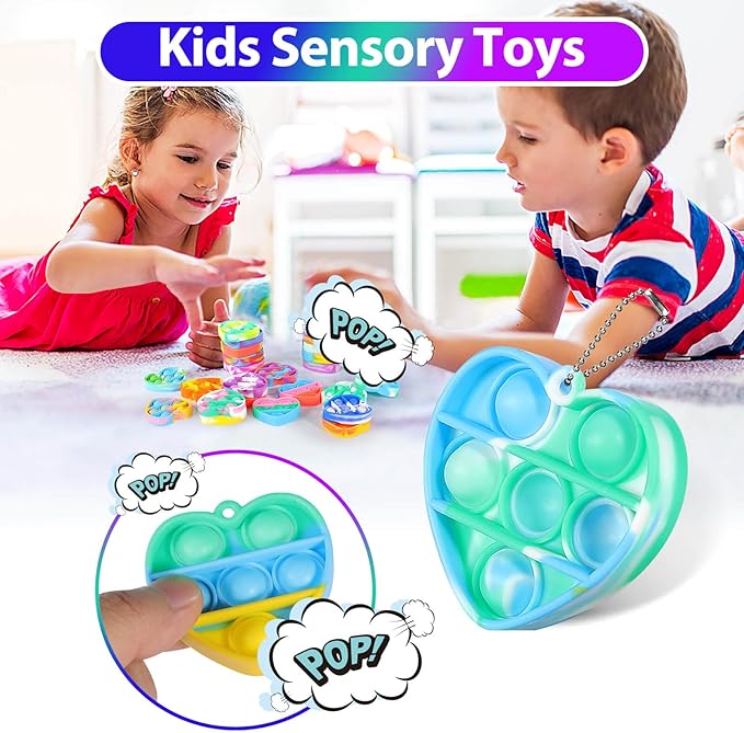 Pop Fidget Toys Bulk Its Valentines Day Gifts for Kids Classroom 30 Pack Valentine Party Favors for Kids Mini Pop Heart Keychain It Fidget Toy Fidgets for Classroom Prizes Birthday Goodie Bag Stuffers