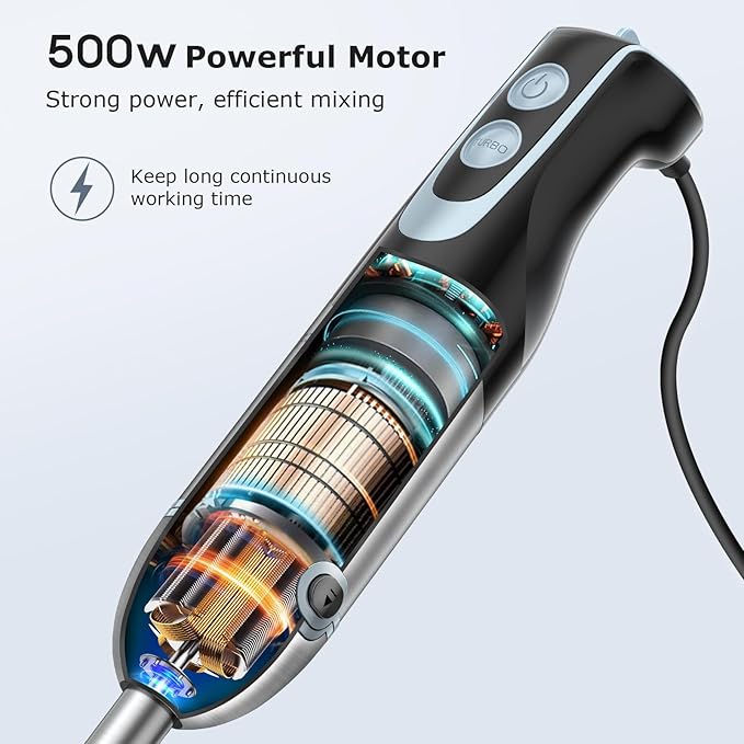 FRESKO Immersion Handheld Blender 500W with 700ml Beaker, 12-Speed & Turbo Mode Hand Blender Stick, 304 Stainless Steel Blades for Soup, Smoothie, Puree, Baby Food