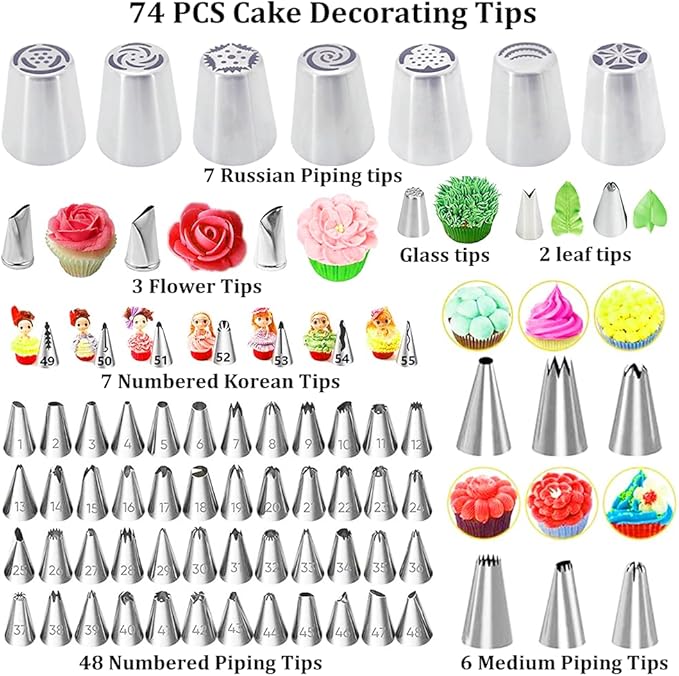 Gawren-H&E Cake Decorating Kit, 678pcs Cake Decorating Supplies Tools Kit with Cake Carrier,Rotating Turntable,Piping Bags and 74 Tips set,Cake Pan Set,Cake Baking Supplies for Beginners/Professional