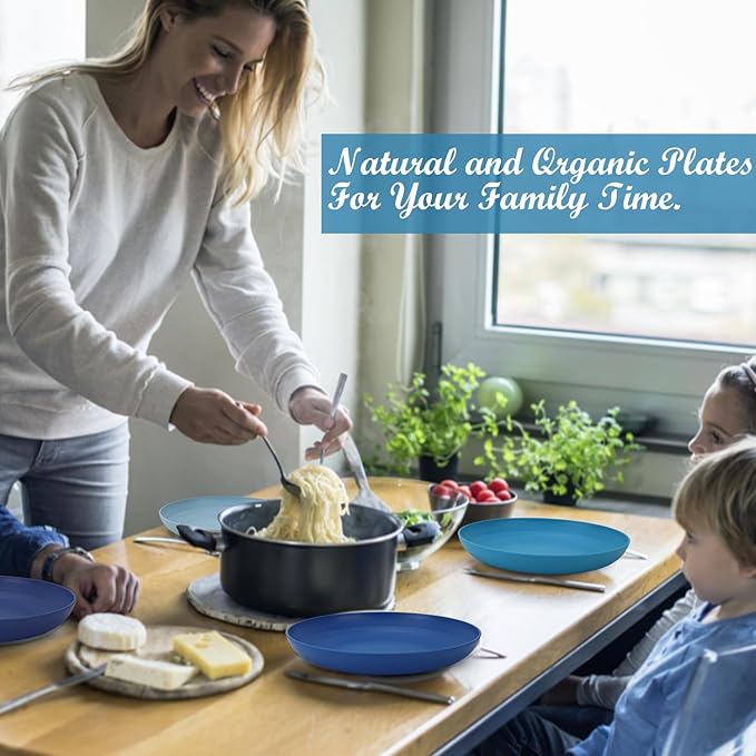 Wheat Straw Plates - 10 Inch Unbreakable Dinner Plates Set of 8 - Dishwasher & Microwave Safe Plastic Plates Reusable - Lightweight Plates for kitchen,camping (Ocean Series)