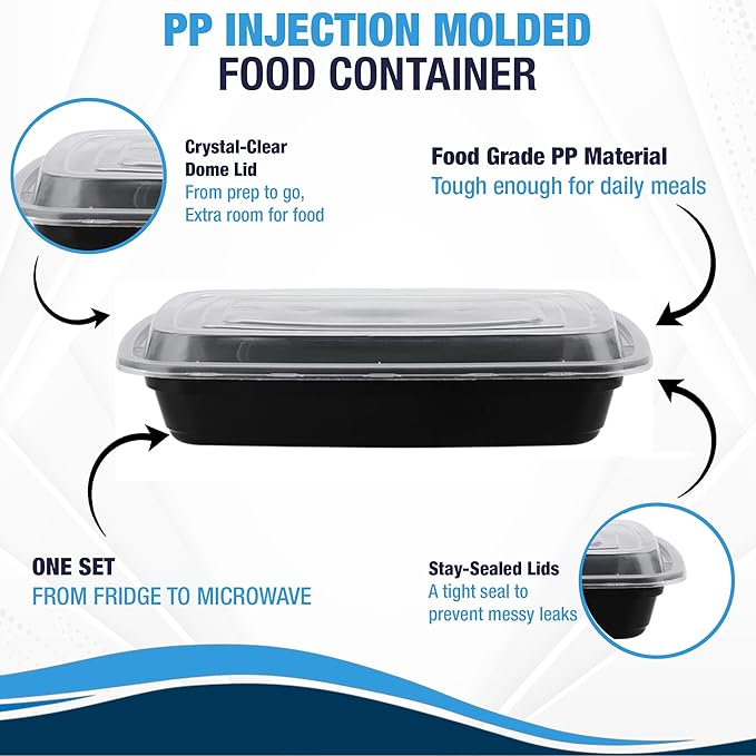 Ruthy's Outlet Meal Prep Containers W/Lids -Square Food Storage – BPA-Free| Stackable | Microwave | Freezer & Dishwasher Safe | Reusable Lunch Bento Box Portion Control & Planning (30 Pack, 32 oz)