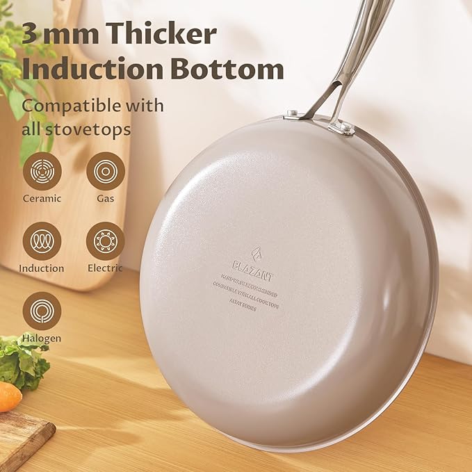 Nonstick Frying Pan Set with Lids, Induction Cookware with Molecular-bonded Induction Base, Nonstick Ceramic Coating Free of PTFE, 8" 10" 11" Non Stick Skillet, Compatible with All Stovetops