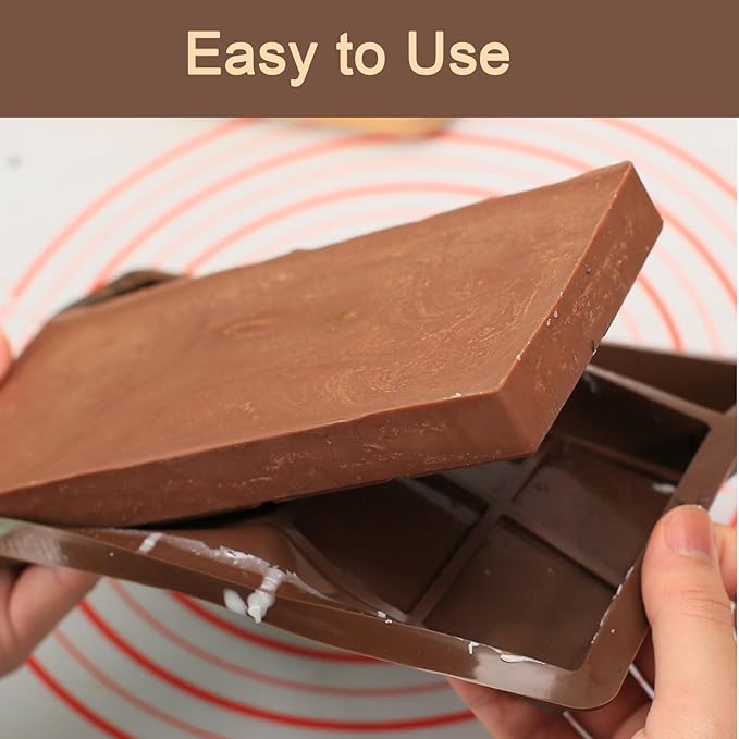 Chocolate Bar Mold, 1 Inch Deep Chocolate Molds Silicone for Homemade Dubai Pistachio/Candy/Snacks, 2 Pcs Large Silicone Molds with Three Bars Cavities, Food Grade and Break Apart