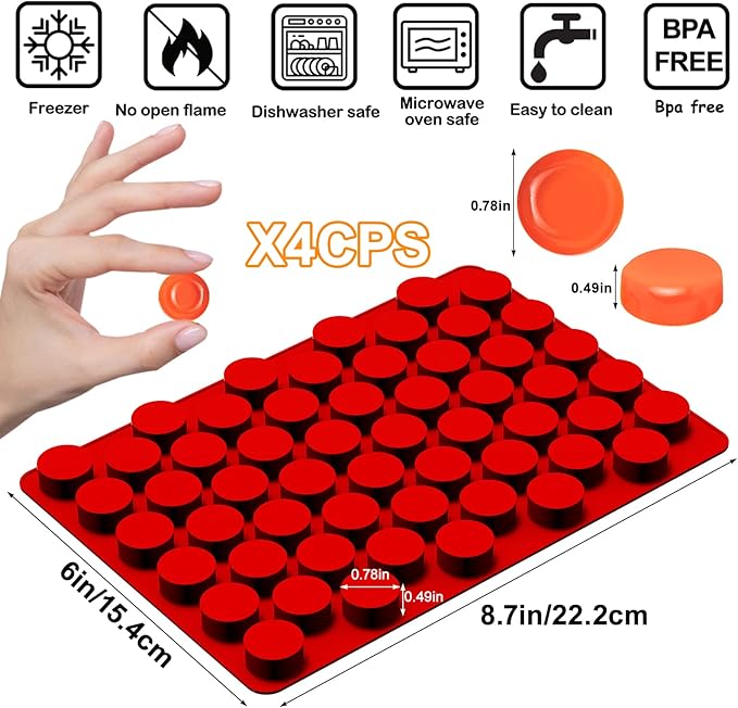 Gummy Molds Silicone for Keto Snacks, 4 Pcs 55-Cavity Round Shape Mold for Apple Cider Vinegar Gummies Candy Making Supplies
