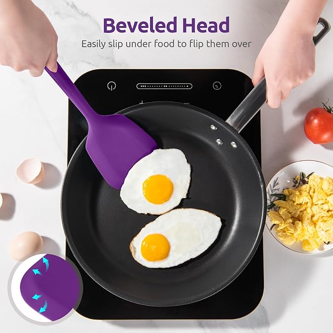 600ºF Heat Resistant Silicone Turner: U-Taste 13.6in Solid Kitchen Spatula Flipper, Food Grade Flexible & Thin Rubber Seamless Cooking Utensil for Flipping Egg, Pancake in Nonstick Cookware (Purple)