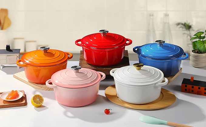 Enameled Cast Iron Dutch Oven Pot with Lid Heavy-Duty Cookware for Bread Baking, Braising, Stews, Roasting,5.5QT，blue