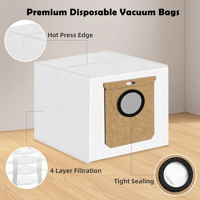 12 Pack L60 L50 Dust Bags Compatible with Eufy L60 SES, L50 SES Robot Vacuum Self-Empty Station, Upgraded 3 L Large Vacuum Replacement Bags