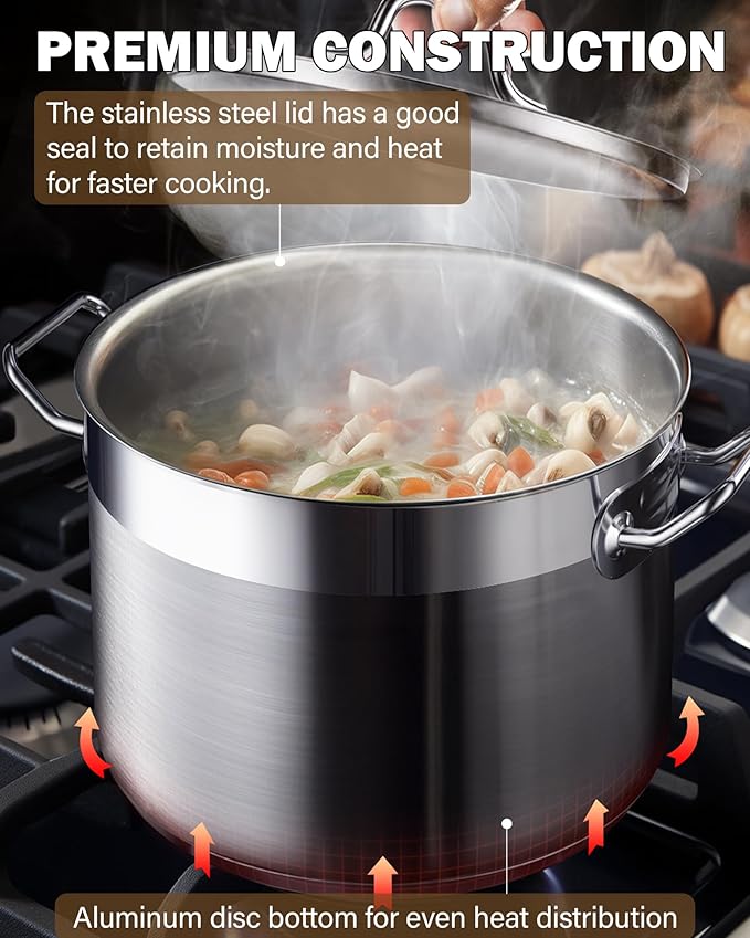 Cooks Standard Stockpots Stainless Steel, 24 Quart Professional Grade Stock Pot with Lid, Silver