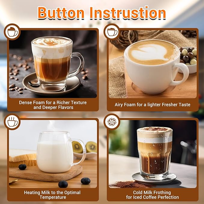 Milk Frother, 4-in-1 Electric Milk Steamer with Warm and Cold Foam Maker, Milk Heater and Warmer Hot & Cold Milk Foamer Maker for Latte Coffee Chocolate
