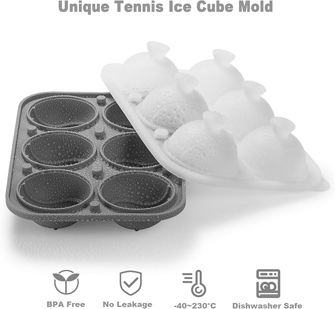 Nax Caki 3D Tennis Ice Cube Tray, Large Tennis Silicone Fun Shapes Whiskey Ice Mold with Funnel for Cocktails, Bourbon,Brandy, Whiskey Gifts for Men