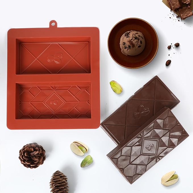 Chocolate Bar Mold Deep Dubai 1 Inch Pistachio Chocolate Bar Silicone Thick Mold for Stuffed Bar, Large Candy Mould for Filling, Pistachio Design