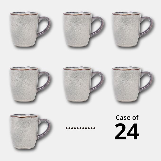Organic Shape Restaurant Mug 12oz, Commerical Grade Catering Stoneware Coffee Mug in Ir-regular Organic Shape, Chip & Scratch Resistant, Glossy Reactive Glaze Grey, Case of 24