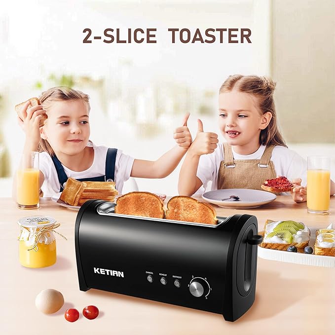 Long Slot Toaster with Cover, 2 Slice 1.65'' Extra Wide Slot Stainless Steel Toasters with Reheat Defrost Cancel Functions,6 Shade Settings, Single Slim Bread Toaster,Removable Crumb Tray,Matte Black