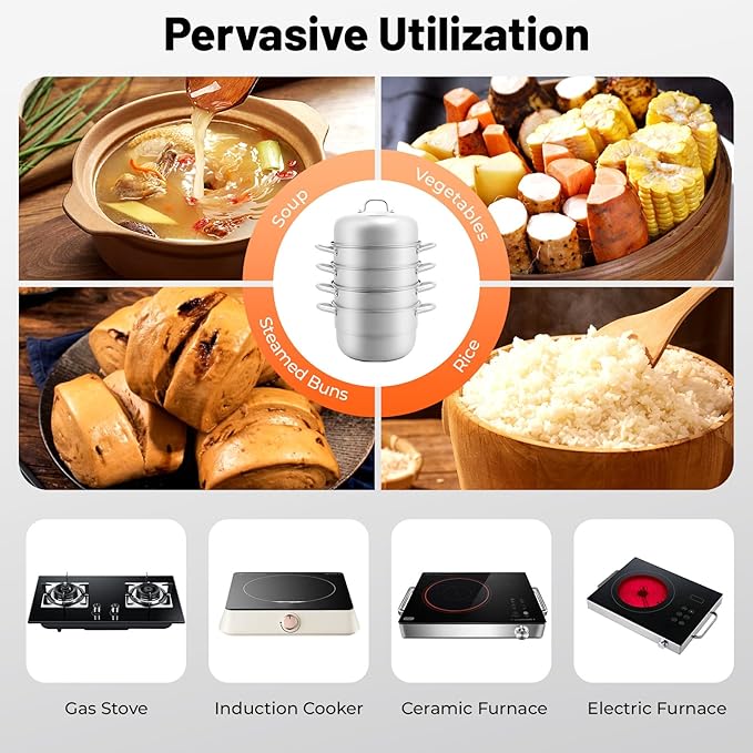 5-Layer Steamer Stackable Steam Cooker, 304 Stainless Steel Steamer with Stackable Pan and Lid, 23.6inch Multi Tier Cookware Pot for Cooking Dumplings, Steamed Buns