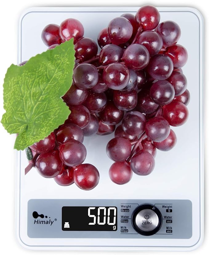 Digital Food Scale, Kitchen Scale for Cooking, Baking, and Weight Loss, 1g/0.03oz Precise Graduation, Tempered Glass （White）