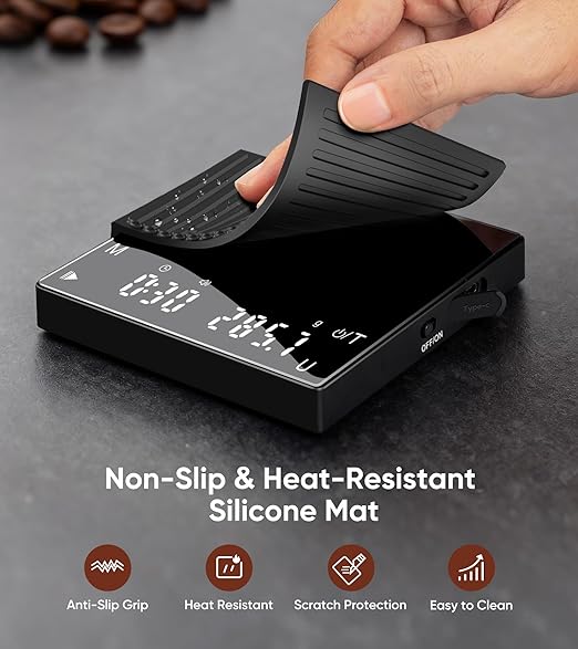 Rechargeable Coffee Scale with Timer, Mini Espresso Scale 2kg/0.1g High Precision Scale for Espresso & Pour-Over Coffee, Portable Digital Food Kitchen Scale