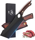 Dream Reach Meat Cleaver, 6.9 inch Black Boning Knife, High Carbon Steel Sharp Kitchen Forged In Fire Knife with Sheath Gift Box Bottle Opener for Outdoor Camping