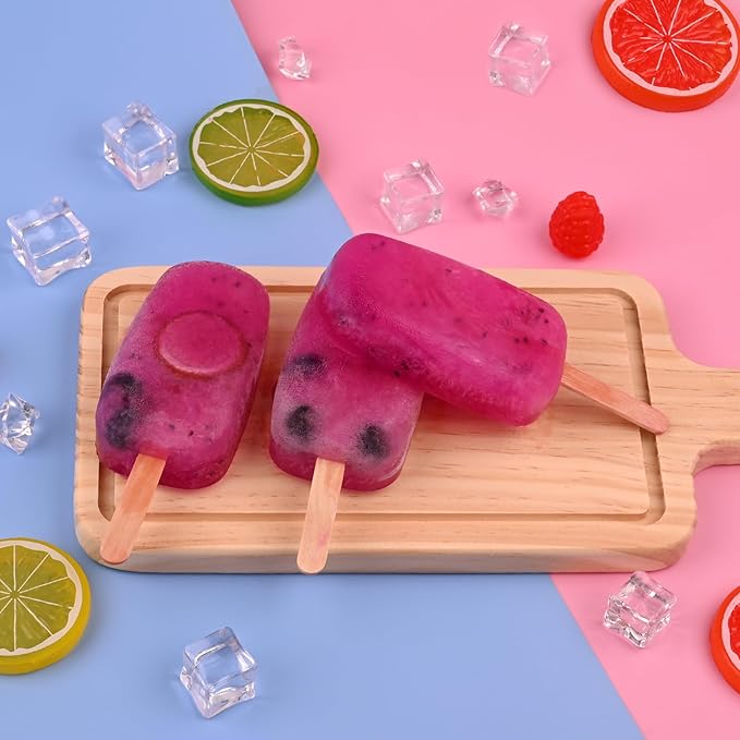 WMKGG Popsicle Silicone Molds Set, 2 PCS Ice Cream Molds with 50 Wooden Sticks for Cake Pop, Ice Pop, Cakesicles (Standard Size/Purple)
