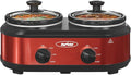 Sunvivi Double Slow Cooker,2 Pot Small Mini Crock Buffet Servers and Warmer,Dual Pot Oval Manual Slow Cooker with Adjustable Temp Removable Ceramic Pot,Stainless Steel, Total 2.5 Quarts Red