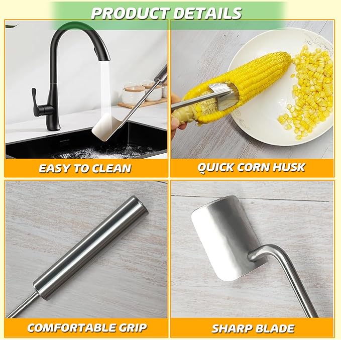 Cozy Home Corn Peeler, Corn Kernel Removers, Long Handle Stainless Steel Corn Stripping Tool Thresher Scraper for Home Kitchens, Restaurant Chefs (2PCS-A)