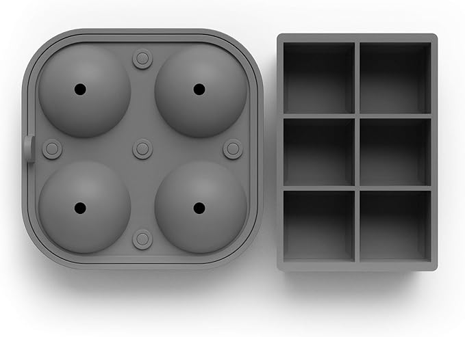 glacio Ball Ice Cube Tray and Big Ice Cube Molds for Whiskey, Slow-Melting, 100% Silicone, No-Plastic, Easy Release, Ideal for Gifting and Elevating Cocktails