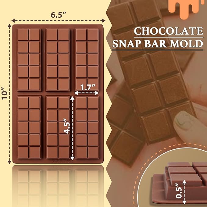 HKNMTT Chocolate Bar Molds Silicone 10 Snap Deep Moulds for Pistachio Dubai Wax Candy Energy Protein Bars, Food Grade Non stick Home DIY Handmade Gifts
