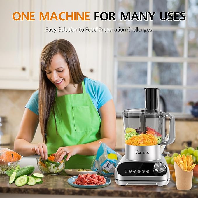 Camic Blender & Food Processor Combo,600W,6 Functions for Smoothies,Chopping,Slicing,Shredding,Grinding,Dough & More,72-oz.Blender Pitche,64-oz.Processor Bowl,13-oz.To-Go Cup,6-oz.Grinder Cup(Sliver)