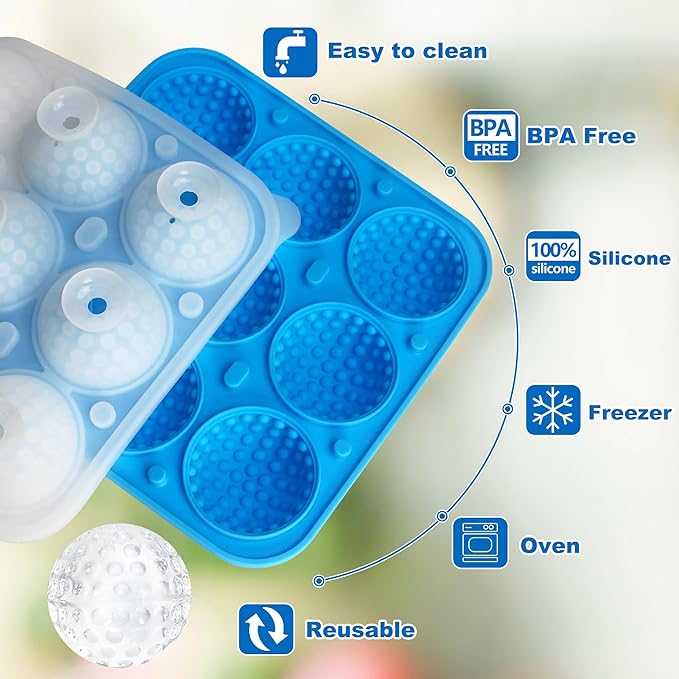 Sidosir 2025New Golf Ball Chocolate Silicone Molds with Lid for Cake Decorations,9-Cavity 3D Golf Ball for Ice, candy, Hot Chocolate Bomb