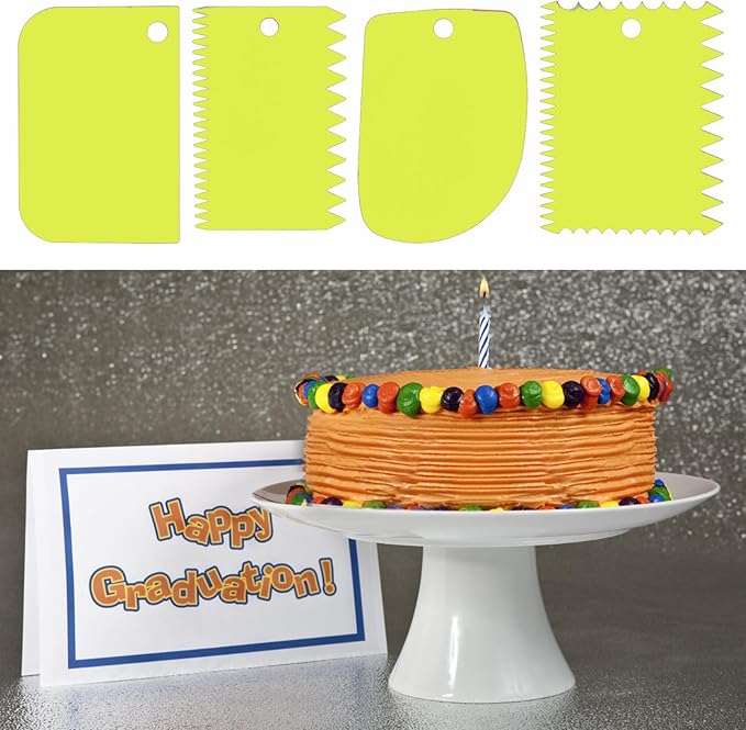 Cake Scraper, Cake Smoother Scraper Set, Dough Scraper Icing Scraper Polisher Tool, Cake Decorating Comb, Icing Smoother Plastic Sawtooth Cake Icing Kitchen Baking Cake Edge (Green)