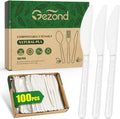 Gezond 100% Compostable Knives 100 Count, No Plastic Biodegradable PLA Knives Disposable Eco Friendly Heavy Duty Cutlery Suitable for Party Picnic Office Everyday Use