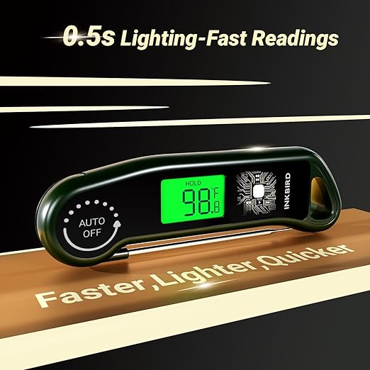 INKBIRD 0.5 Seconds Instant Read Meat Thermometer for Cooking RHT-11K, ±0.5℉ Accuracy Digital Food Thermometer with 1.42inch Large Screen, Waterproof Kitchen Thermometer for Candy, Grill, BBQ, Brewing