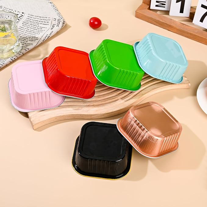Mini Cake Pans With Lids (10oz,40 Pack) 4”x4” Aluminum Foil Square Cupcake Liners Brownie Baking Cups, Disposable Large Cupcake Pan, Jumbo Muffin Tin Ramekins