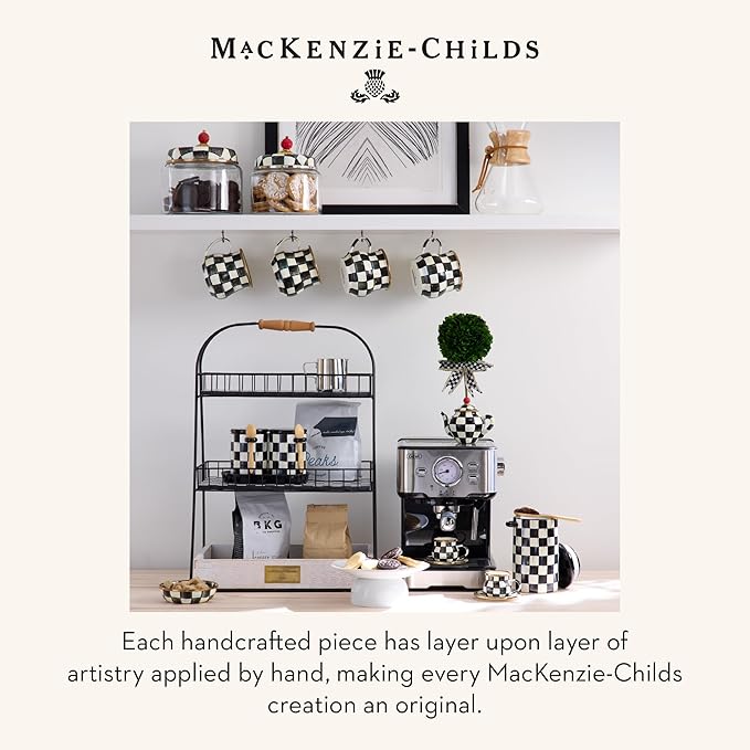 MACKENZIE-CHILDS Courtly Check Kitchen Canister, Decorative Black-and-White Glass Storage Jar with Lid, Medium