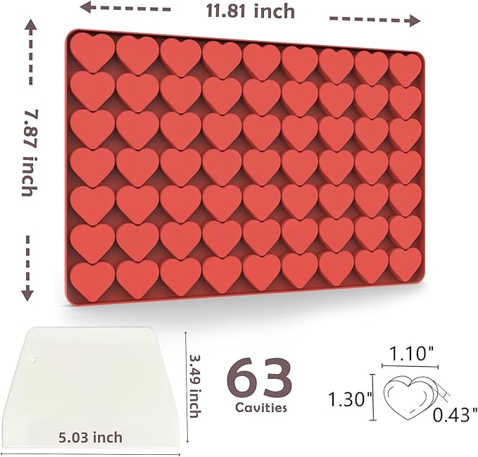 Heart Silicone Candy Molds for Gummy Chocolate, Heart Ice Cube Resin Sheet with Scraper (L)