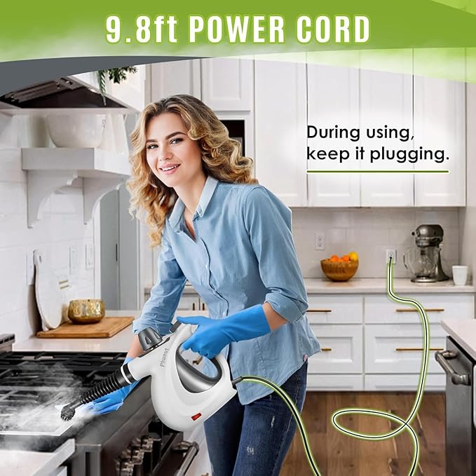 Pressurized Handheld Multi-Surface Natural Steam Cleaner with 12 pcs Accessories, Multi-Purpose Steamer for Home Use, Steamer for Cleaning Floor, Upholstery, Grout and Car (Grey)