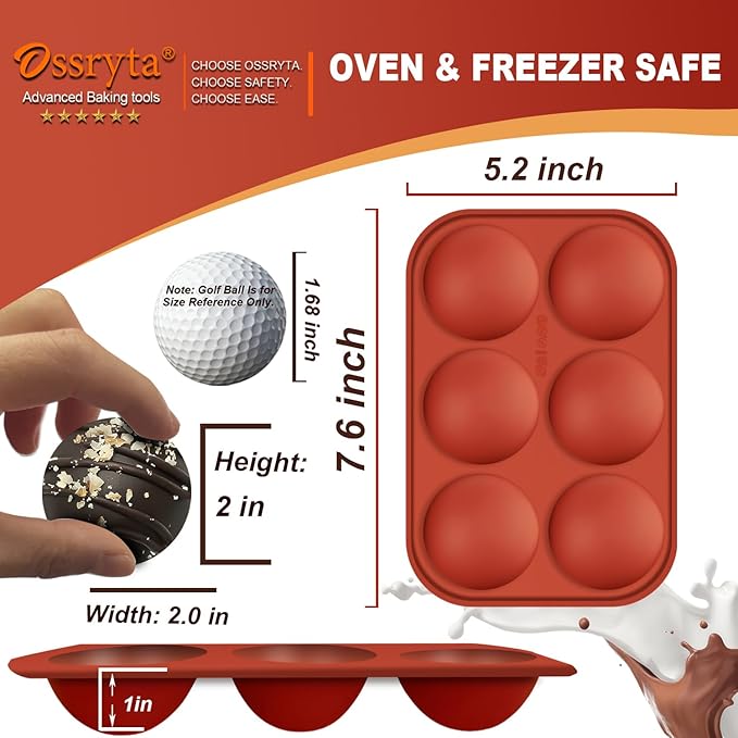 6-Cavity Medium Semi-Sphere Silicone Molds - Hot Chocolate Bomb Molds for Baking, Dome Cakes, Candy, Jelly & Mousse - Reusable, Non-Stick Half Sphere Chocolate Mold Set (2 Pack)