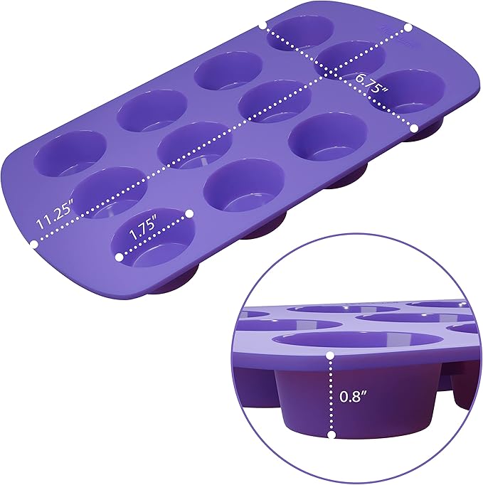 Bakerpan Silicone Mini Muffin Pan Nonstick, Mini Cupcake Pan, Muffin Silicone Molds, 12 Cavities - Set of 2