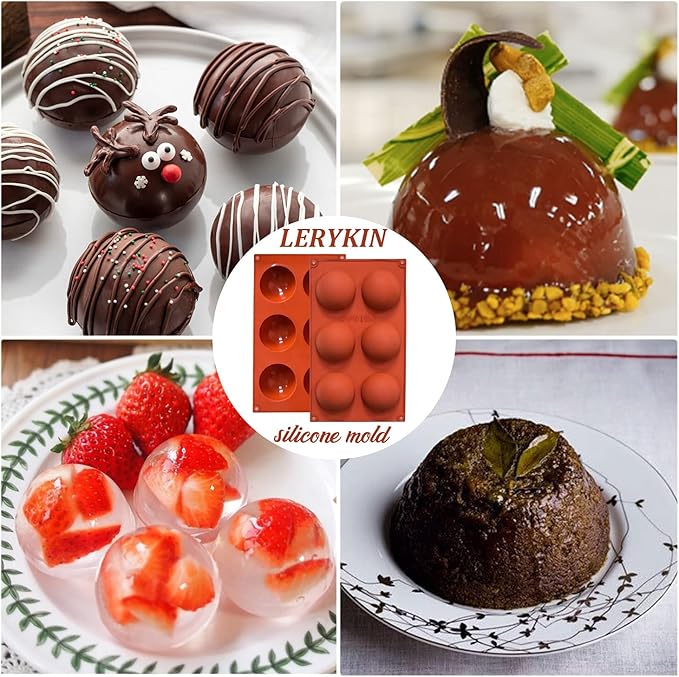 2 Pack Large 6-Cavity Semi Sphere Silicone Molds, Non-Stick Baking Mold for Making Standard Size Hot Chocolate Bomb, Cake, Jelly, Dome Mousse