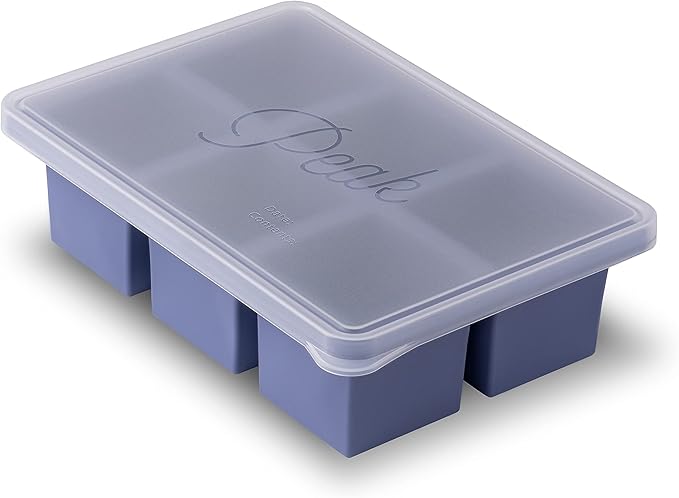 W&P Cup Cubes Silicone Freezer Tray with Lid, Blue, Makes 6 Perfect 1-Cup Portions, Freeze & Store Soup, Broth, Sauce, Leftovers, Dishwasher Safe