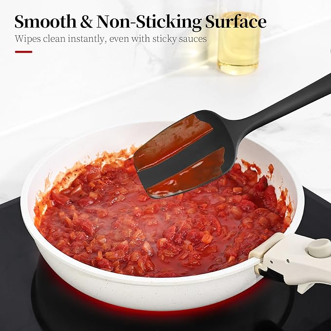 600ºF Heat Resistant Spatula, 11.34 inch High Heat Food Safe Semless Kitchen Silicone Spoon Spoonula Scraper for Cooking Baking Mixing Scraping Stirring Nonstick Cookware Pan Bowl (Black)