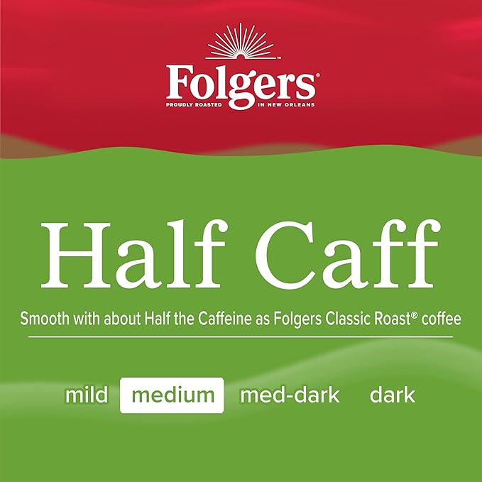 Folgers Half Caff Coffee, Medium Roast, Keurig K-Cup Pods, 10 Count (Pack of 6)