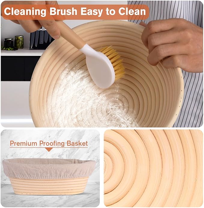 9-Inch Round & 10-Oval Bread Banneton Proofing Basket - Set of 2, Sourdough Baking Supplies with Bread Knife & Silicone Sling