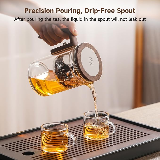 Enchanti Tea Pot, Magic Glass Teapot with Strainer,Magnetic Water Separation with Infuser -800ml/27.1oz