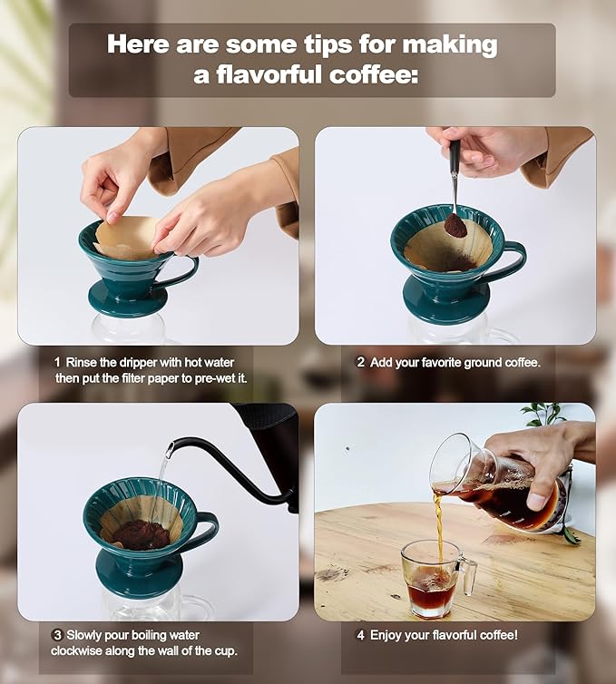 Pour Over Coffee Dripper - Ceramic Pour Over Coffee Maker Cone, Porcelain Coffee Drip, Pour Over Single Cup, Manual Brew Maker for Home, Cafe, Office - 1-4Cup, V60 Size 02 (Red)